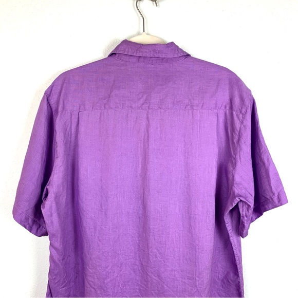 100% Linen ‘Natural Blue by Visitor’ Men’s Purple Button Down SS Shirt, Size L - Picture 10 of 14